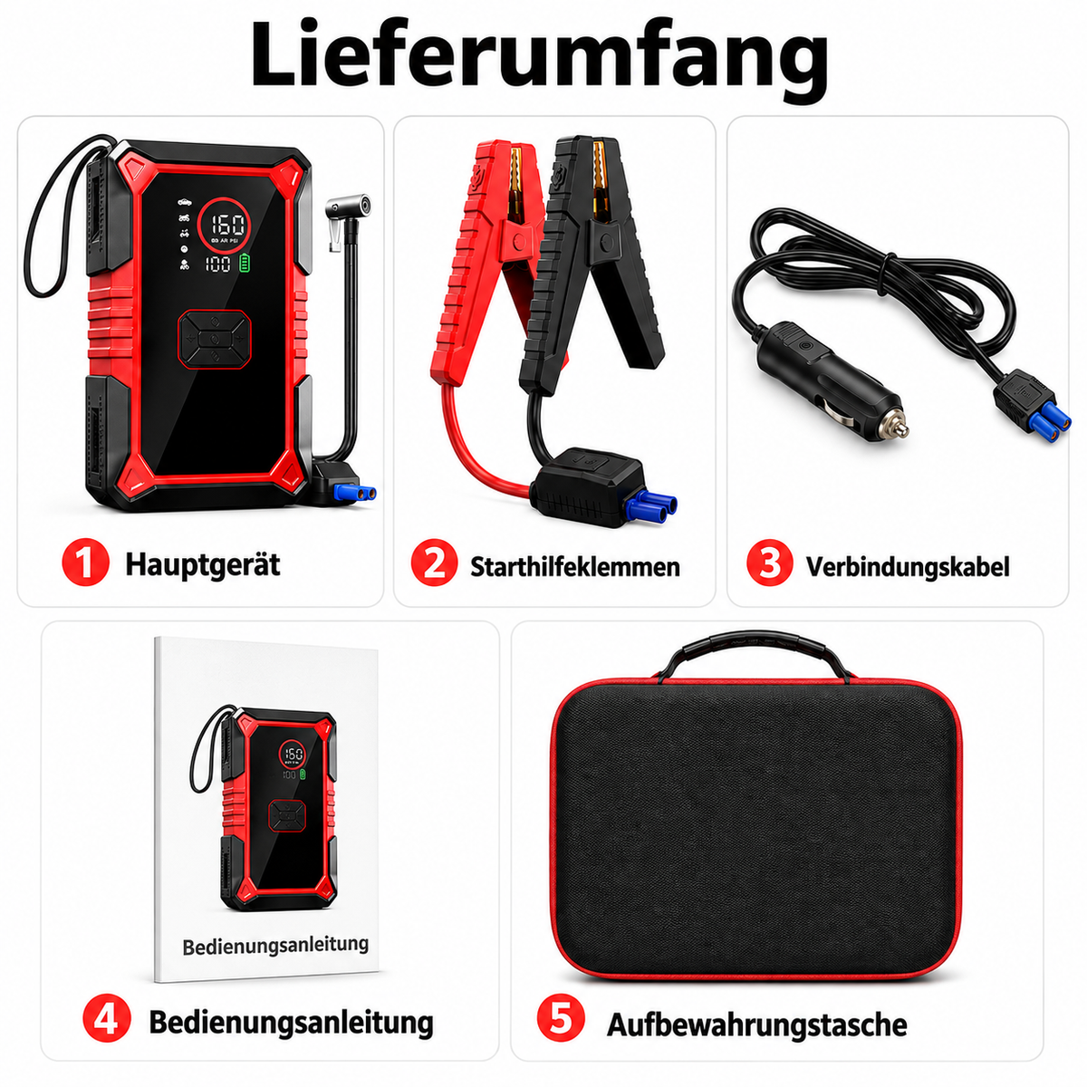 3-in-1 Auto-Starthilfe mit Kompressor & Handstaubsauger