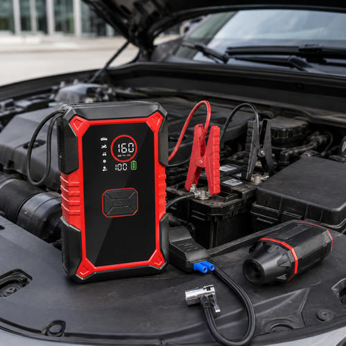 Auto-Starthilfe mit 160-PSI-Kompressor & Akku-Handstaubsauger