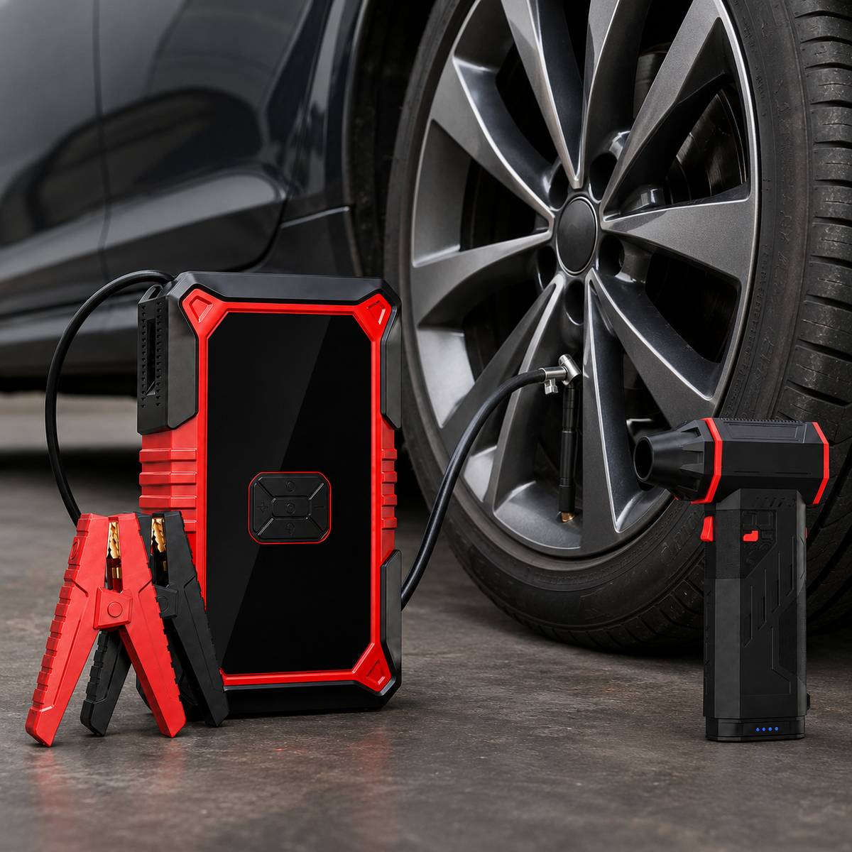 3-in-1 Auto-Starthilfe mit Kompressor & Handstaubsauger