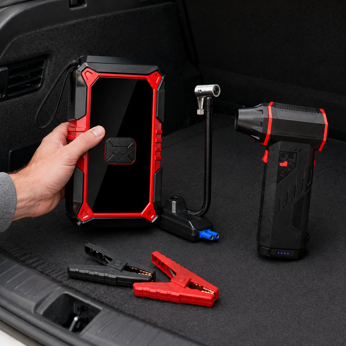 3-in-1 Auto-Starthilfe mit Kompressor & Handstaubsauger